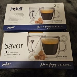 4 New Glass Double Walled Espesso Mugs